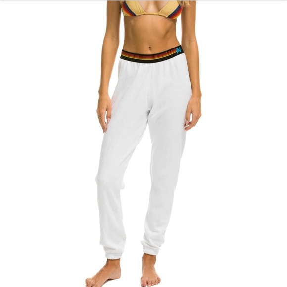 Aviator Nation Logo Stripe White Sweatpants Size Large - Picture 1 of 13